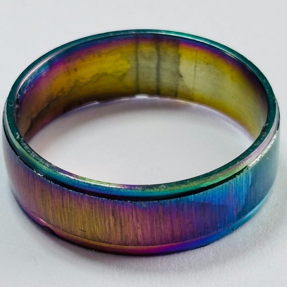 Rainbow Titanium Band Ring Oil Slick Multicolor Unisex - Picture 7 of 9